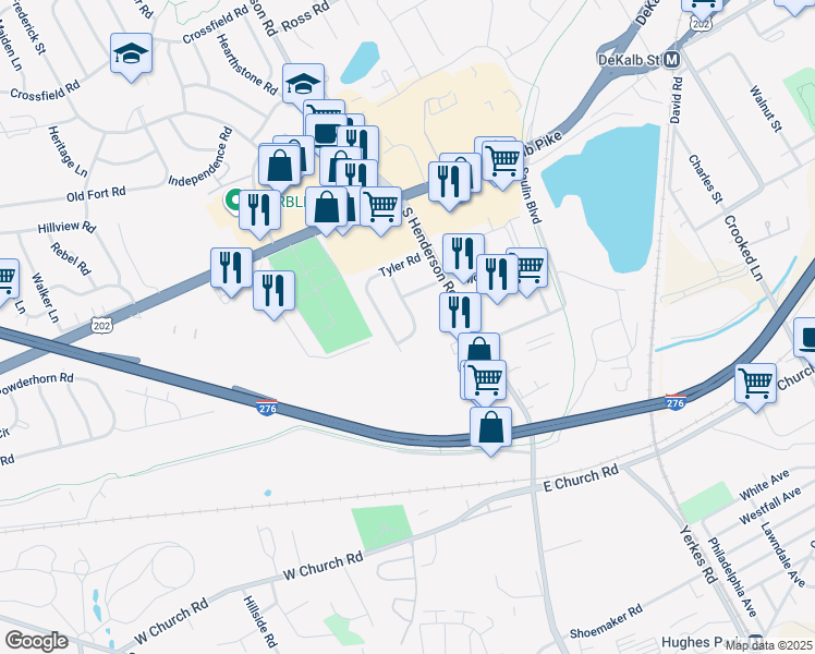 map of restaurants, bars, coffee shops, grocery stores, and more near 221 Garfield Road in King of Prussia