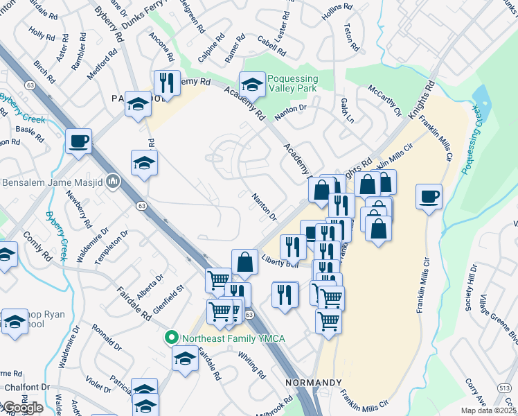 map of restaurants, bars, coffee shops, grocery stores, and more near 3628 Nanton Place in Philadelphia
