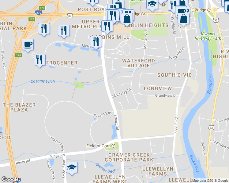 map of restaurants, bars, coffee shops, grocery stores, and more near 356 Saint Andrews Court in Dublin
