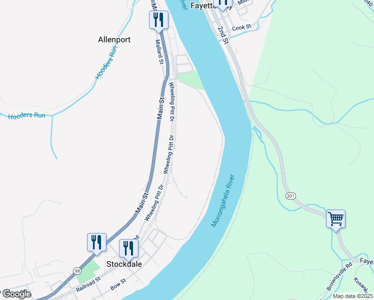 map of restaurants, bars, coffee shops, grocery stores, and more near 46-136 Wheeling Pitt Drive in Stockdale