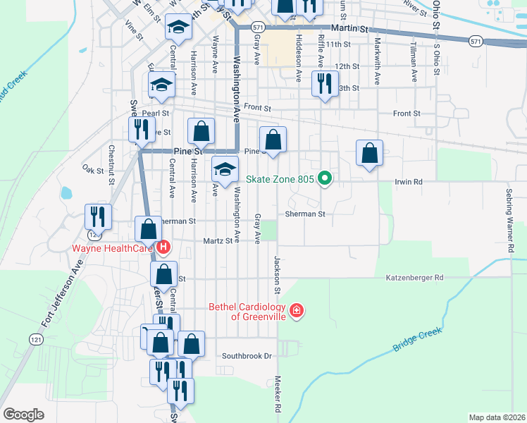 map of restaurants, bars, coffee shops, grocery stores, and more near 733 Gray Avenue in Greenville