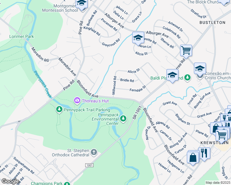 map of restaurants, bars, coffee shops, grocery stores, and more near 807 Millwood Road in Philadelphia
