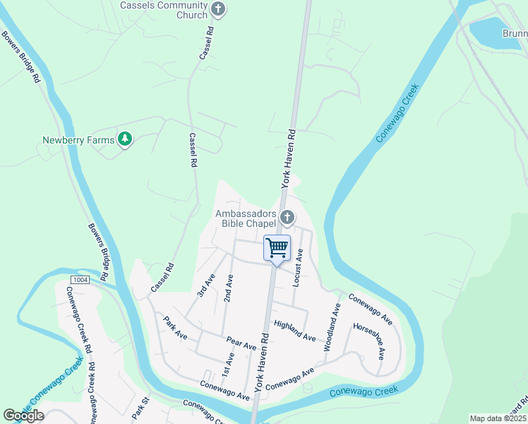 map of restaurants, bars, coffee shops, grocery stores, and more near 1st Avenue in York County