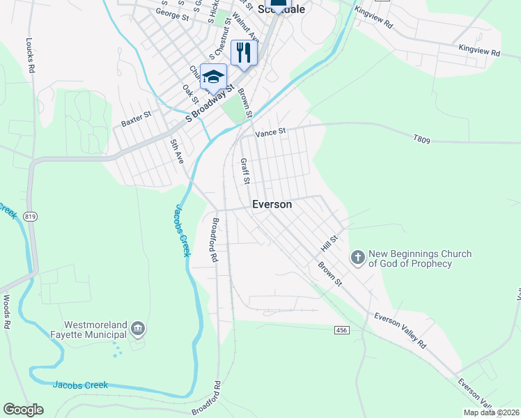 map of restaurants, bars, coffee shops, grocery stores, and more near 114 Evans Street in Everson