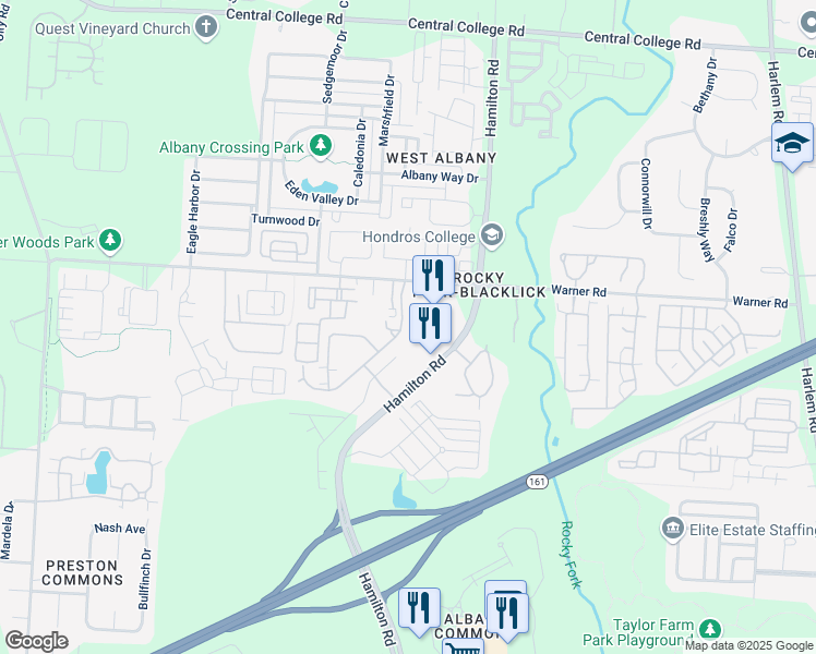 map of restaurants, bars, coffee shops, grocery stores, and more near 6155 Kirklington Circle in Westerville