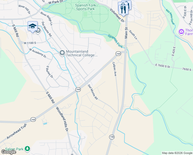 map of restaurants, bars, coffee shops, grocery stores, and more near 275 Arrowhead Trail in Spanish Fork