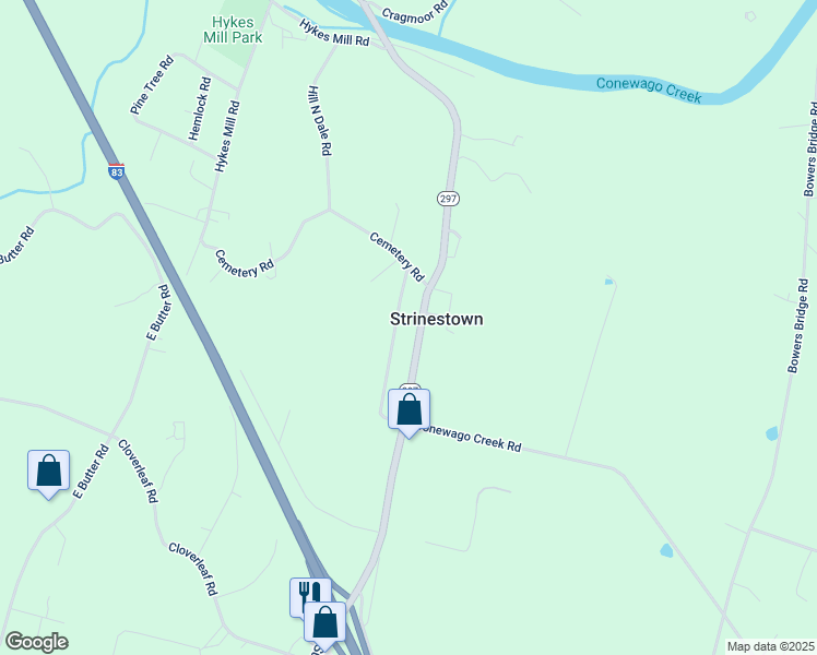 map of restaurants, bars, coffee shops, grocery stores, and more near 5700 Susquehanna Trail in Manchester