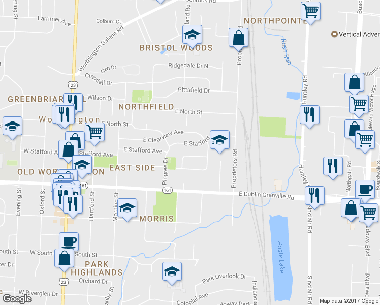 map of restaurants, bars, coffee shops, grocery stores, and more near 364 Franklin Court in Columbus