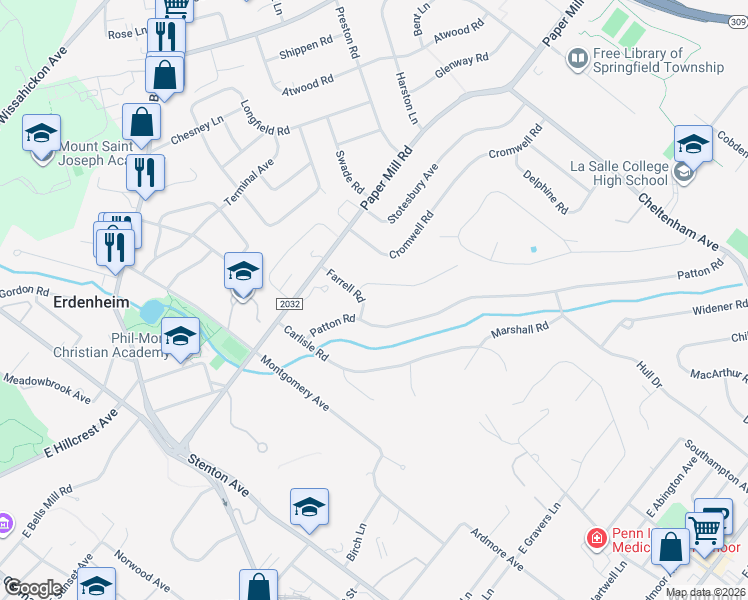 map of restaurants, bars, coffee shops, grocery stores, and more near 1011 Farrell Road in Wyndmoor