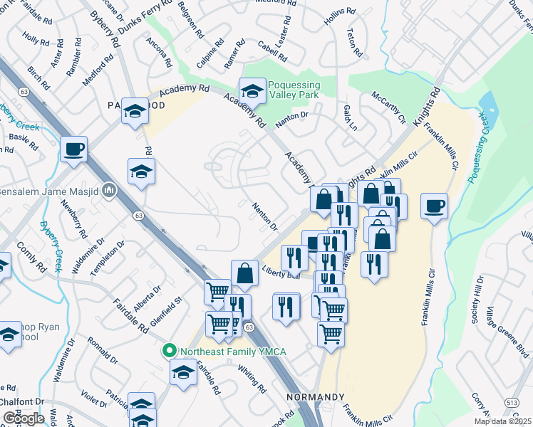 map of restaurants, bars, coffee shops, grocery stores, and more near 3700 Nanton Place in Philadelphia