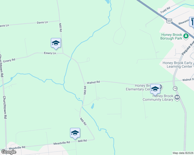 map of restaurants, bars, coffee shops, grocery stores, and more near 1775 Walnut Road in Honey Brook