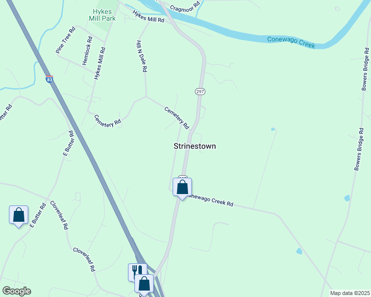 map of restaurants, bars, coffee shops, grocery stores, and more near 5700 Susquehanna Trail in Manchester