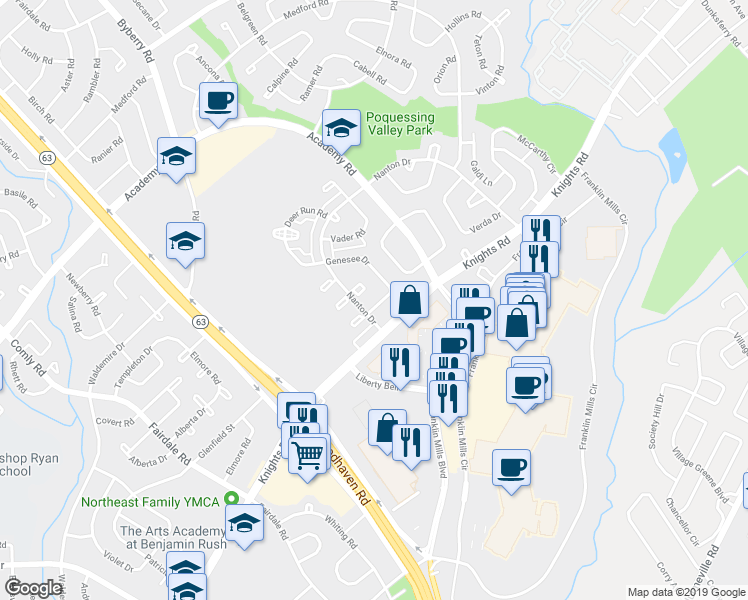 map of restaurants, bars, coffee shops, grocery stores, and more near 12512 Biscayne Drive in Philadelphia