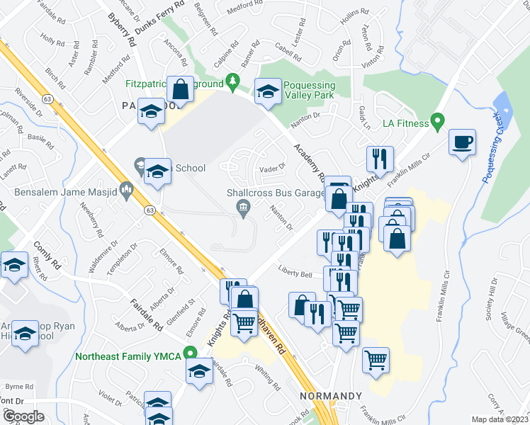 map of restaurants, bars, coffee shops, grocery stores, and more near 3609 Nanton Place in Philadelphia