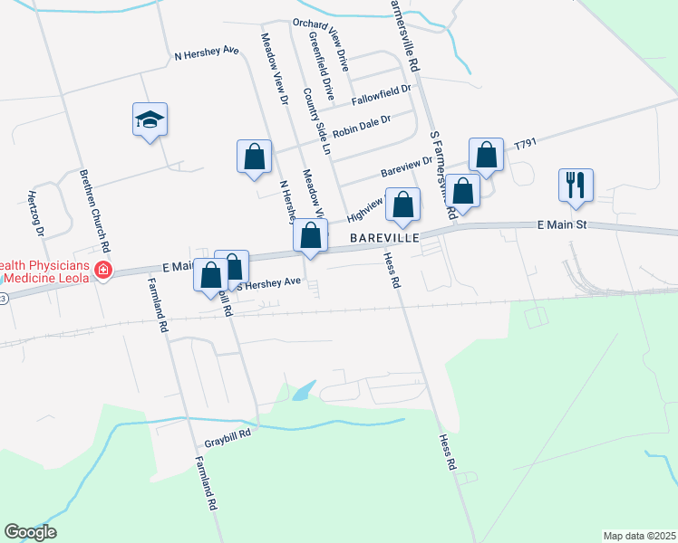 map of restaurants, bars, coffee shops, grocery stores, and more near 242 Morgan Drive in Leacock-Leola-Bareville
