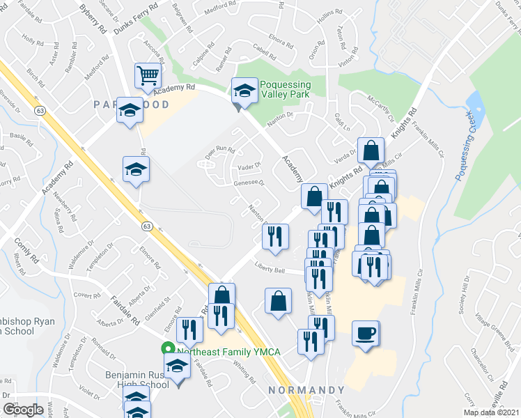 map of restaurants, bars, coffee shops, grocery stores, and more near 3704 Nanton Place in Philadelphia
