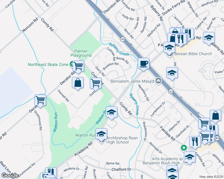 map of restaurants, bars, coffee shops, grocery stores, and more near in Philadelphia