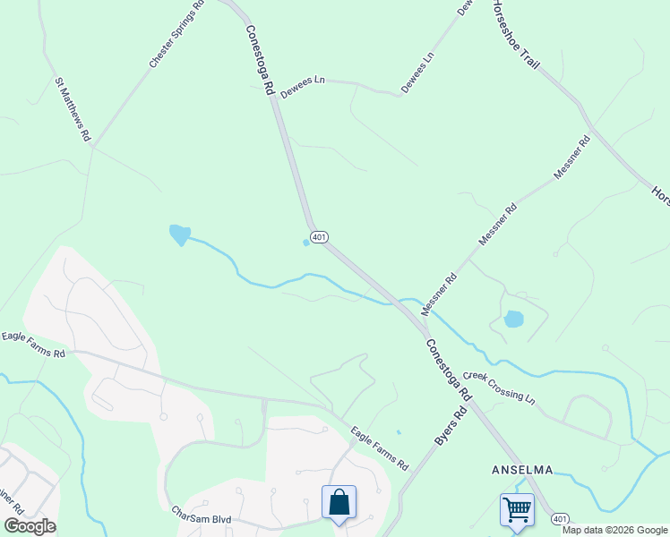 map of restaurants, bars, coffee shops, grocery stores, and more near 1951 Conestoga Road in Chester Springs