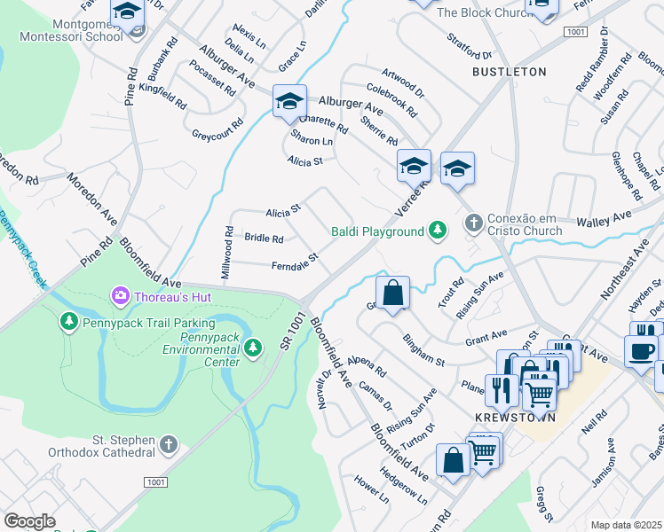 map of restaurants, bars, coffee shops, grocery stores, and more near 8700 Verree Road in Philadelphia
