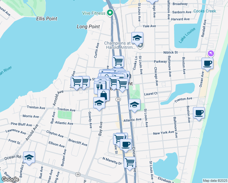 map of restaurants, bars, coffee shops, grocery stores, and more near 608 Laurel Avenue in Point Pleasant Beach
