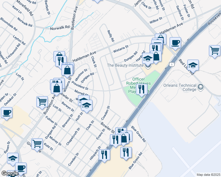 map of restaurants, bars, coffee shops, grocery stores, and more near 2101 President Street in Philadelphia