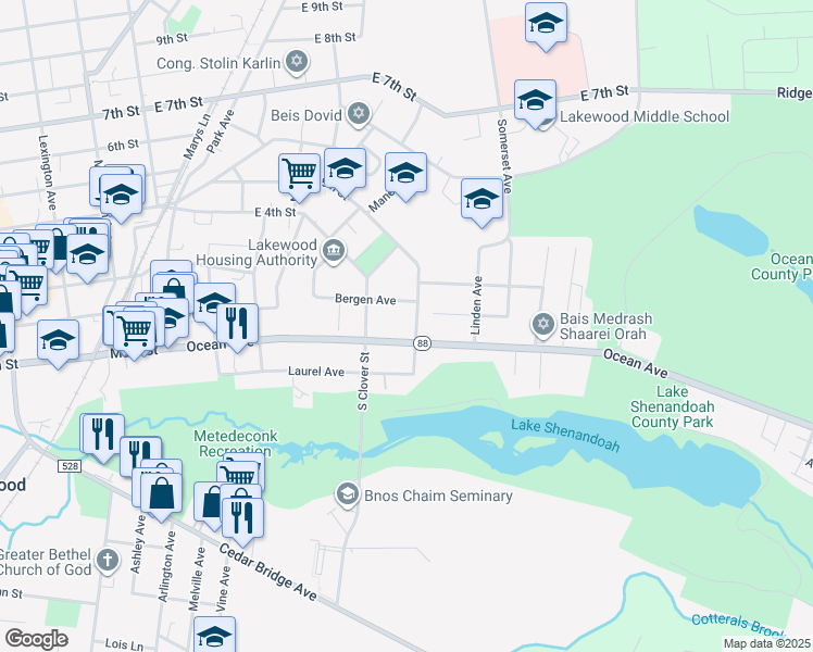 map of restaurants, bars, coffee shops, grocery stores, and more near 428 Ocean Avenue in Lakewood