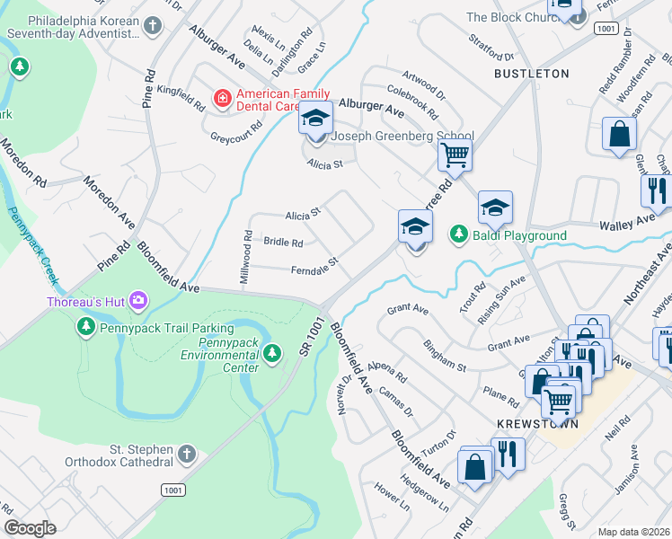 map of restaurants, bars, coffee shops, grocery stores, and more near 8602 Verree Road in Philadelphia