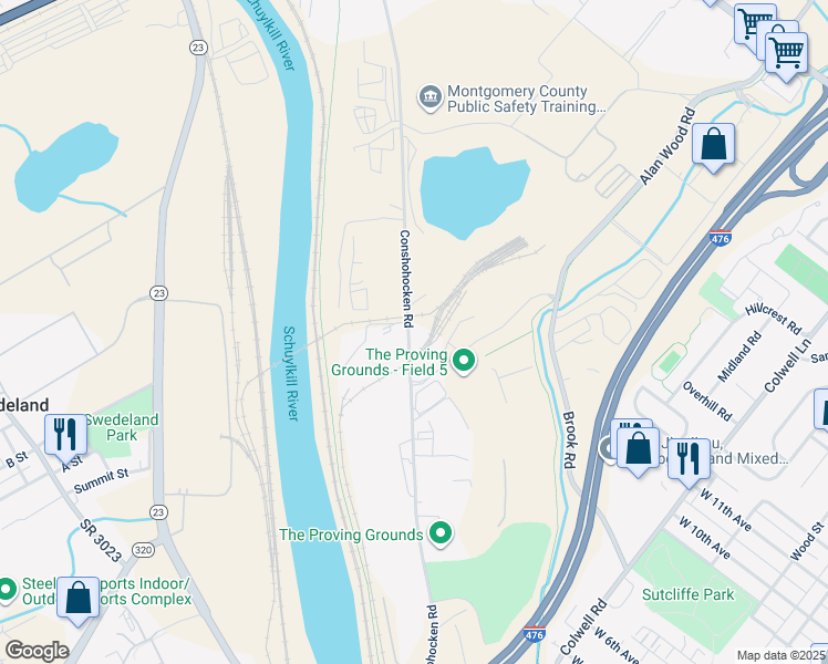 map of restaurants, bars, coffee shops, grocery stores, and more near 906 Riverplace Drive in Conshohocken