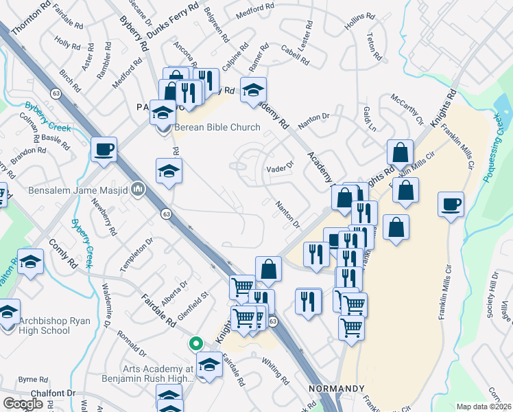 map of restaurants, bars, coffee shops, grocery stores, and more near 3634 Genesee Drive in Philadelphia