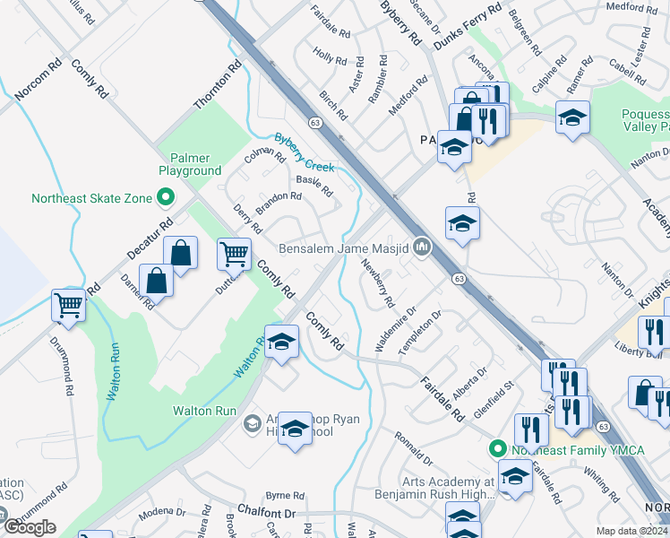 map of restaurants, bars, coffee shops, grocery stores, and more near in Philadelphia