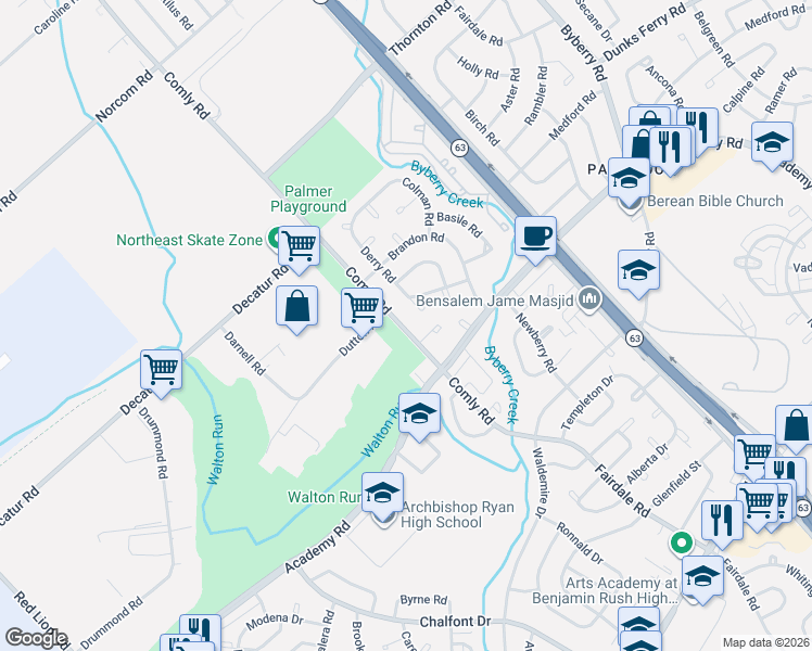 map of restaurants, bars, coffee shops, grocery stores, and more near in Philadelphia