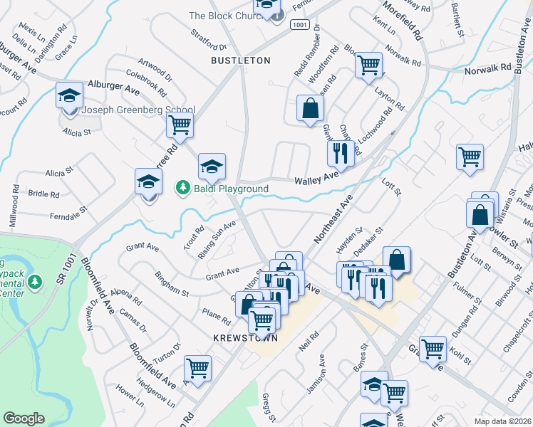 map of restaurants, bars, coffee shops, grocery stores, and more near 9518 Rising Sun Avenue in Philadelphia