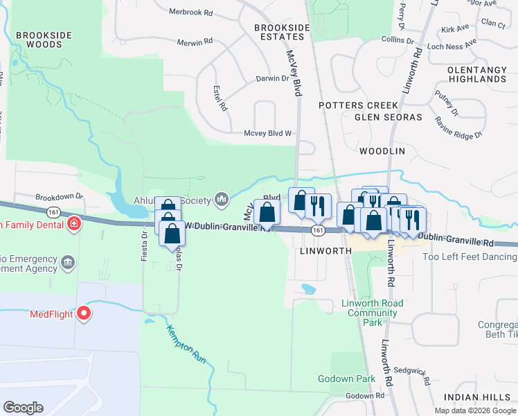 map of restaurants, bars, coffee shops, grocery stores, and more near 6201 McVey Boulevard in Columbus