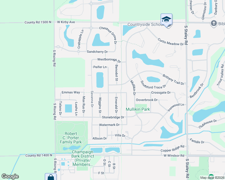 map of restaurants, bars, coffee shops, grocery stores, and more near 1821 Benodot Street in Champaign