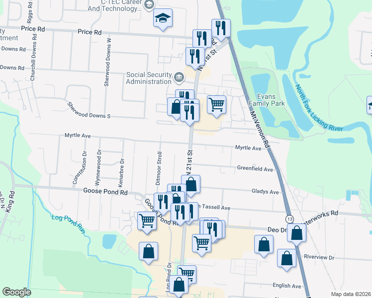 map of restaurants, bars, coffee shops, grocery stores, and more near 160 Myrtle Avenue in Newark