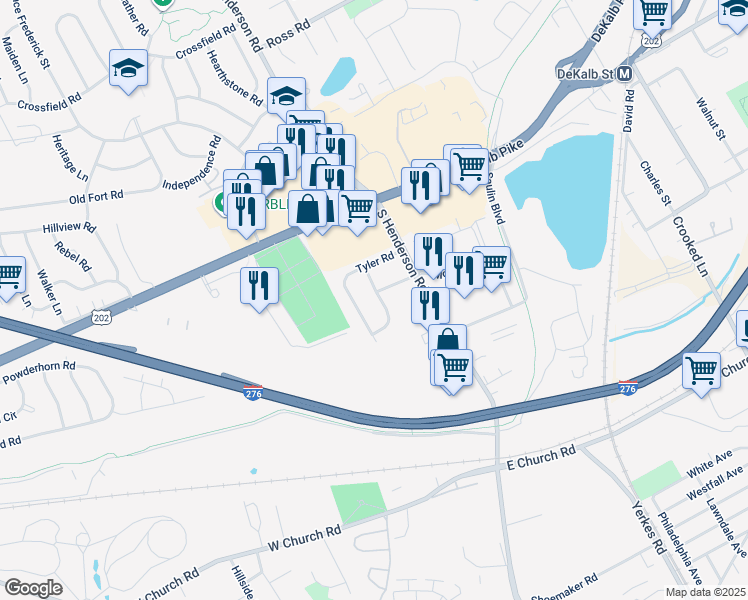 map of restaurants, bars, coffee shops, grocery stores, and more near 213 Garfield Road in King of Prussia