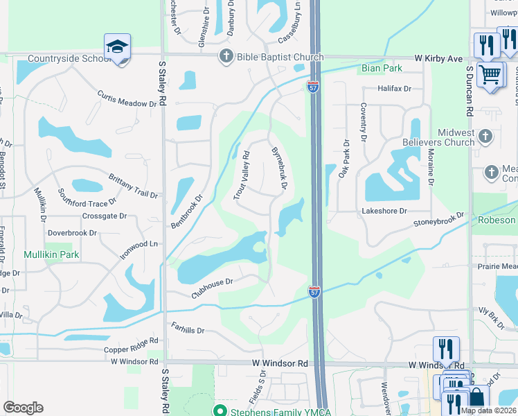 map of restaurants, bars, coffee shops, grocery stores, and more near 3801 Deerfield Drive in Champaign