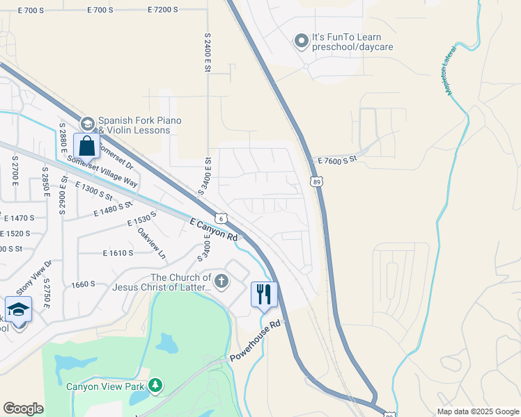 map of restaurants, bars, coffee shops, grocery stores, and more near 1414 South 3600 East in Spanish Fork