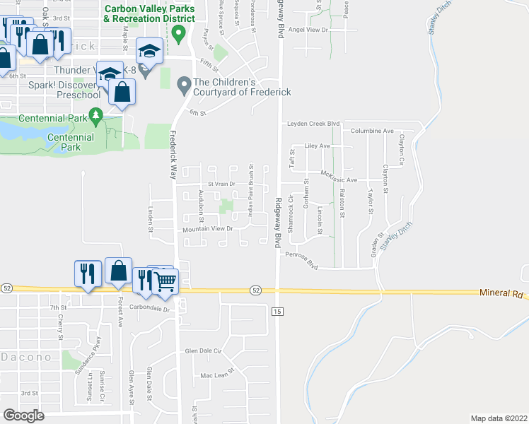 map of restaurants, bars, coffee shops, grocery stores, and more near 7930 Larkspur Circle in Frederick