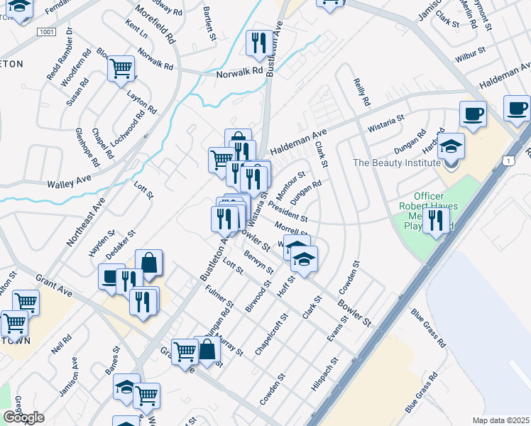 map of restaurants, bars, coffee shops, grocery stores, and more near 1907 Morrell Street in Philadelphia