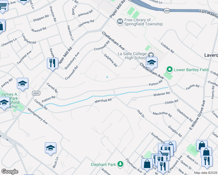 map of restaurants, bars, coffee shops, grocery stores, and more near 8564 Trumbauer Drive in Wyndmoor