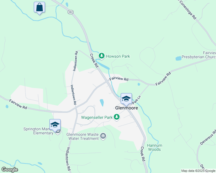 map of restaurants, bars, coffee shops, grocery stores, and more near 2070 Creek Road in Glenmoore