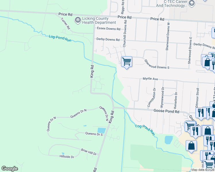 map of restaurants, bars, coffee shops, grocery stores, and more near 600 Fox Run Circle South in Newark
