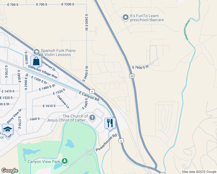 map of restaurants, bars, coffee shops, grocery stores, and more near 1414 South 3600 East in Spanish Fork