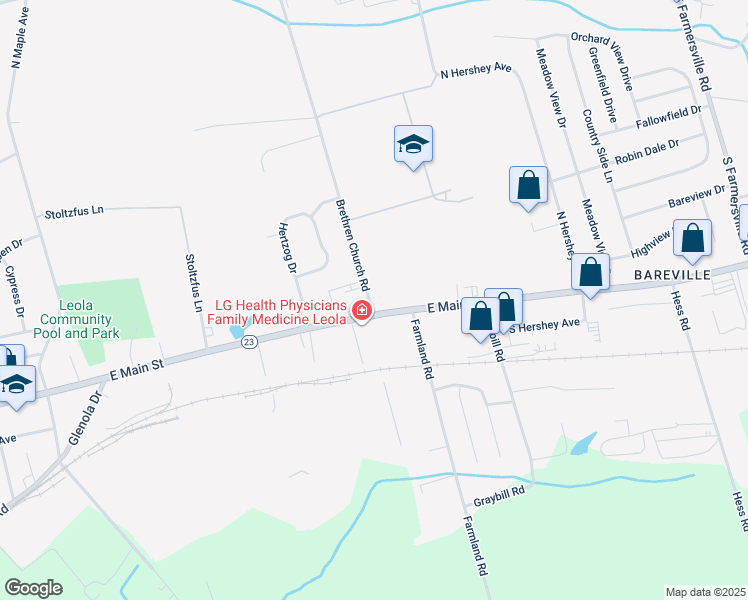 map of restaurants, bars, coffee shops, grocery stores, and more near 5 Brethren Church Road in Leola