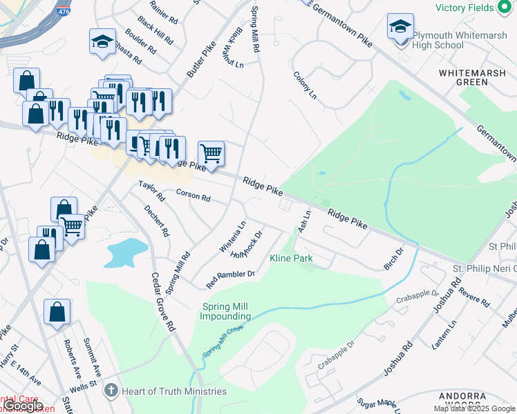 map of restaurants, bars, coffee shops, grocery stores, and more near 5 Azalea Circle in Lafayette Hill