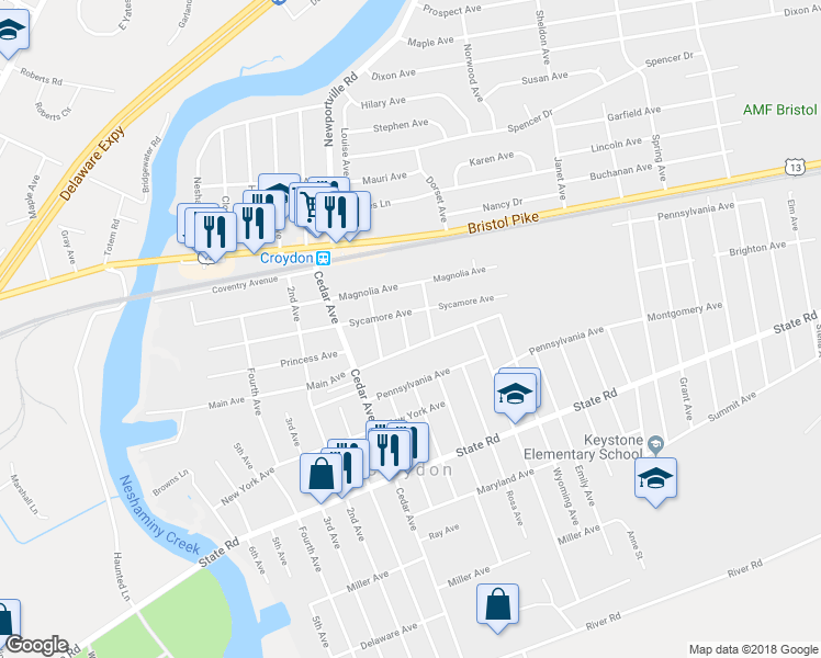 map of restaurants, bars, coffee shops, grocery stores, and more near 311 Avalon Avenue in Croydon