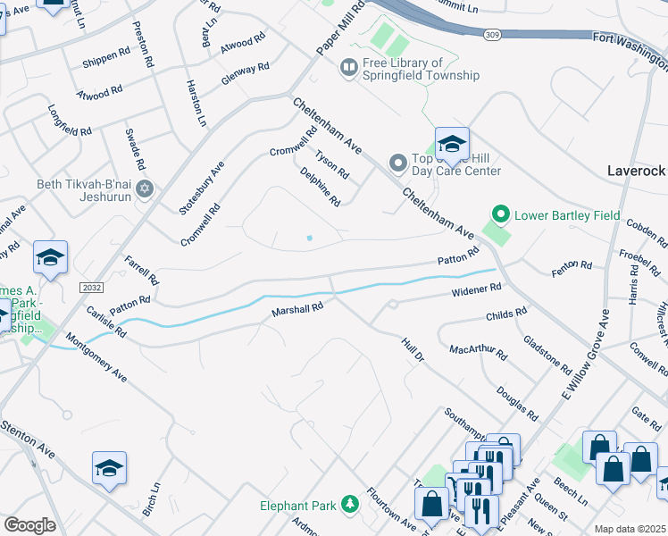 map of restaurants, bars, coffee shops, grocery stores, and more near 8629 Patton Road in Wyndmoor