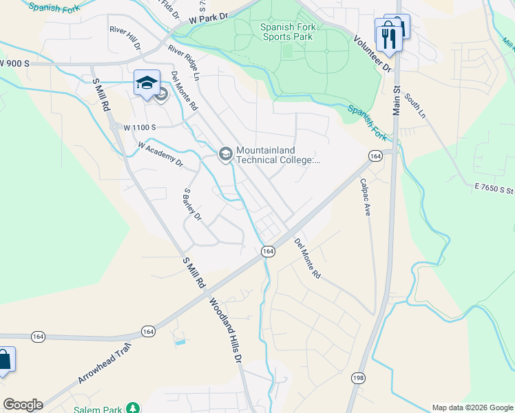 map of restaurants, bars, coffee shops, grocery stores, and more near 1412 South State Road in Spanish Fork