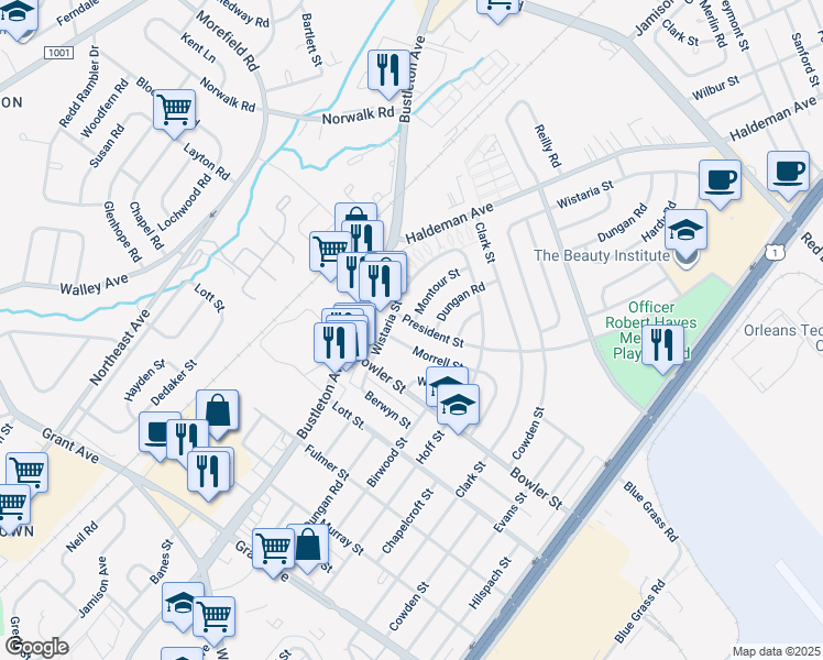 map of restaurants, bars, coffee shops, grocery stores, and more near 1914 President Street in Philadelphia